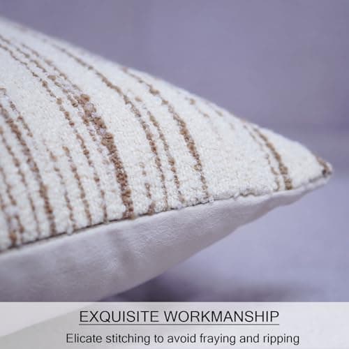 Brown and Cream Textured Boucle Pillow Cover 18x18 - Modern Farmhouse Accent Pillow for Couch Bed Sofa