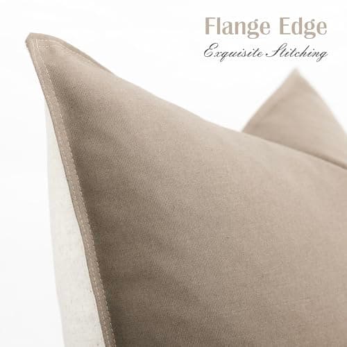 2-Pack Modern Farmhouse Decorative Throw Pillow Covers 22x22 Inch Taupe - Neutral Cotton Linen Accent Pillowcase for Living Room