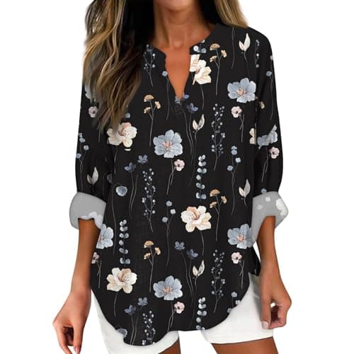 V Neck Long Sleeve Button Down Blouses