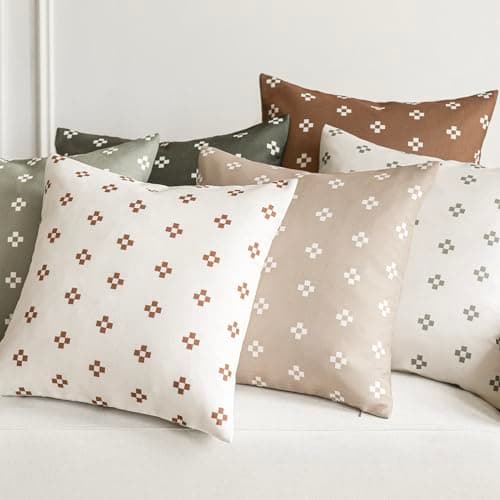 Modern Farmhouse Pillow Covers Set of 2 White/Light Green Accent Cushion Case 20x20 Inch