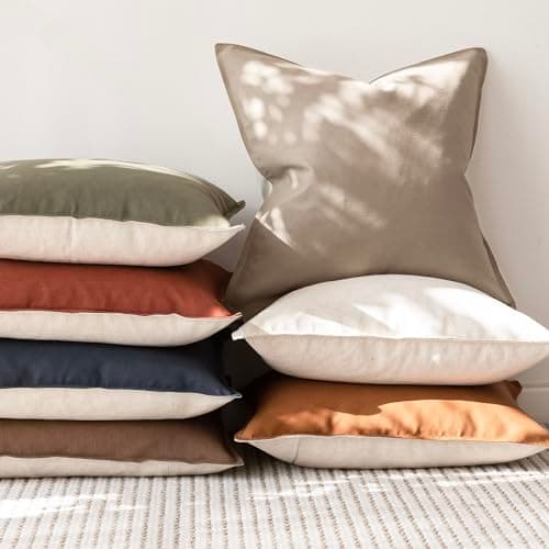 2-Pack Modern Farmhouse Decorative Throw Pillow Covers 22x22 Inch Taupe - Neutral Cotton Linen Accent Pillowcase for Living Room