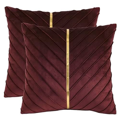 Tosleo Gold Leather Decor 18x18 Inch Brown Velvet Throw Pillow Covers