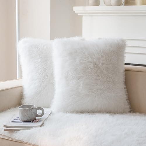 Blue Faux Fur Decorative Throw Pillow Covers for Sofa - Set of 2