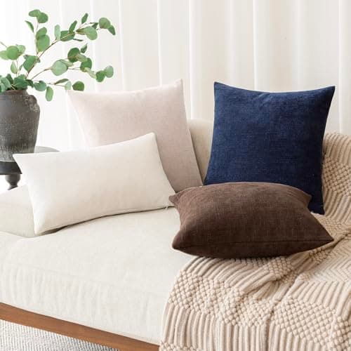 Soft Chenille Throw Pillow Covers for Couch Sofa Bedroom, Set of 2 - 20x20 Inch, Chocolate