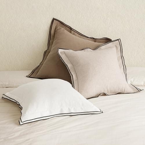 MIULEE 18x18 Inch Natural Beige Linen Throw Pillow Covers, 2 Pack – Boho Euro Style for Home Decor Upgrade