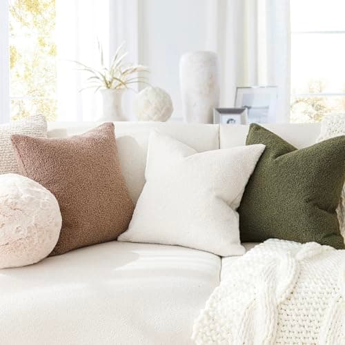 2-Pack Curly Faux Fur Throw Pillow Covers for Home Décor - 18 x 18 Inch Cream White