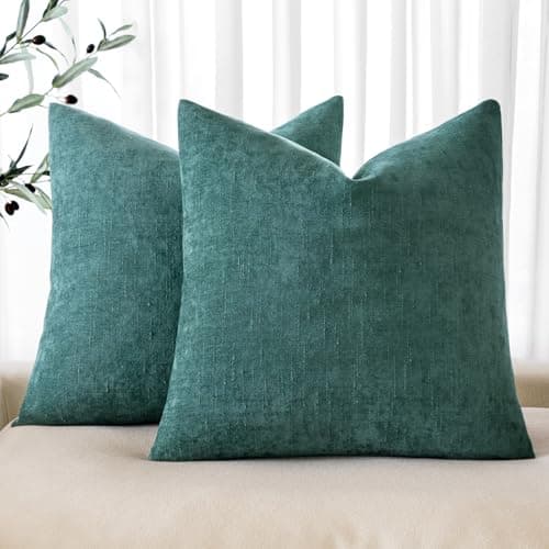 MIULEE Soft Chenille Throw Pillow Covers, Beige, 18x18 Inch