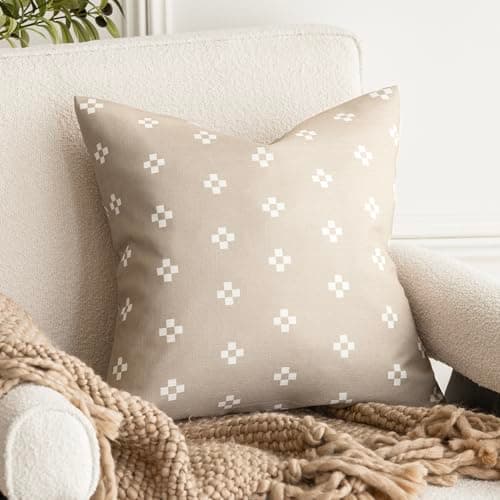Foindtower Set of 2 Modern Decorative Throw Pillow Covers - 18x18 Inch Light Khaki Farmhouse Boho Home Decor for Couch, Chair, and Living Room