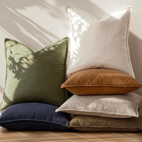 Foindtower Neutral Stitched Throw Pillow Covers 12x20 Set of 2, Rustic Living Room Decor