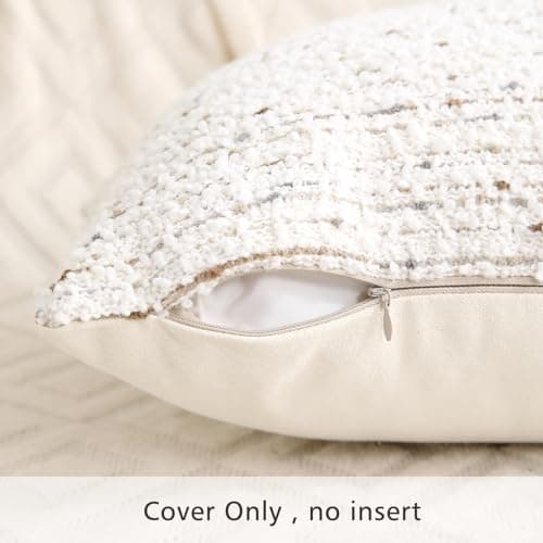 Neutral Textured Boucle Pillow Cover 18x18 with Stripes, Soft Modern Farmhouse Decor Accent