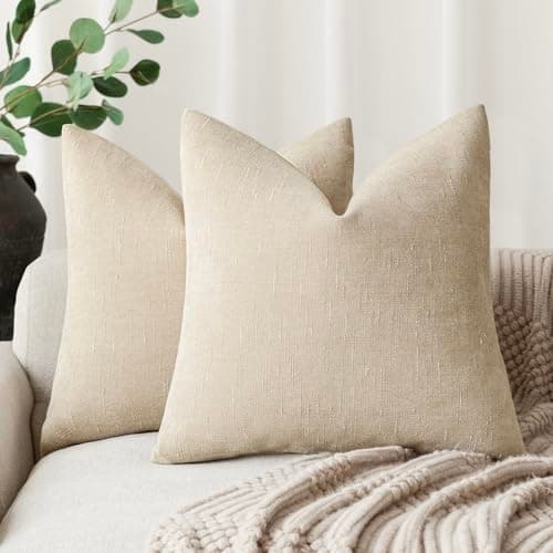 Farmhouse Style Set of 2 Throw Pillow Covers 18x18 Inch, Taupe