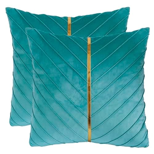 Tosleo Gold Leather Decor 18x18 Inch Brown Velvet Throw Pillow Covers