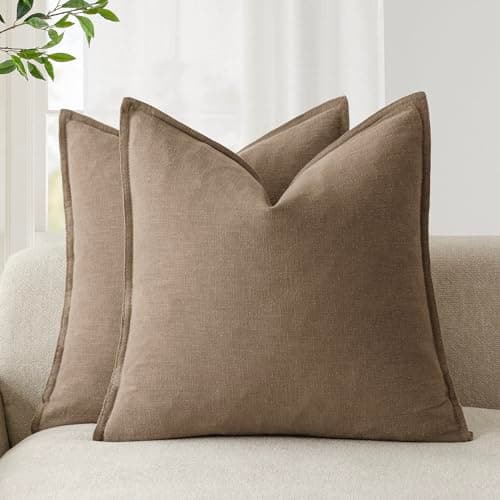Decorative Linen Throw Pillow Covers 22 x 22 Inch Light Brown Pack of 2