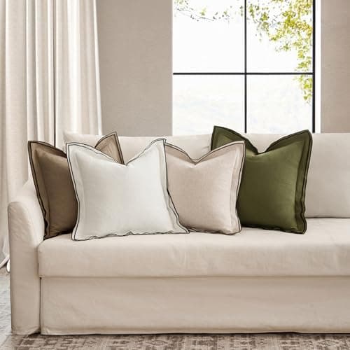MIULEE 18x18 Inch Natural Beige Linen Throw Pillow Covers, 2 Pack – Boho Euro Style for Home Decor Upgrade