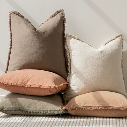Farmhouse Boho Fringe Throw Pillow Covers Set of 2 for Living Room Home Decor