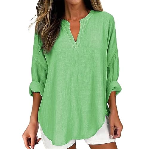 V Neck Long Sleeve Button Down Blouses