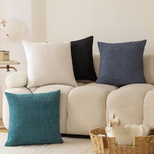 VOILYBIRD 18x18 Inch White Heavy Boucle Throw Pillow Covers