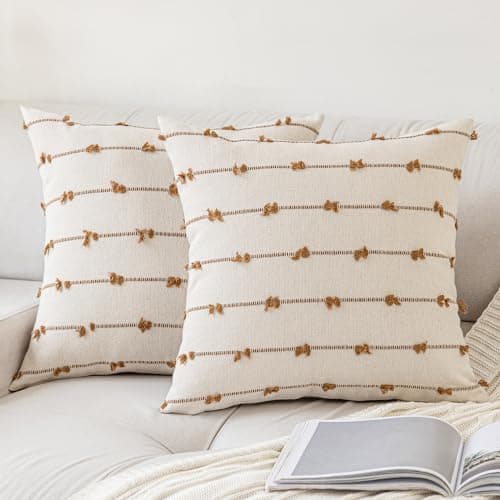 Boho 20x20 Modern Farmhouse Tufted Square Pillows Cover Beige Khaki