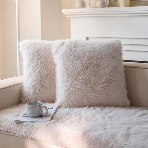 Blue Faux Fur Decorative Throw Pillow Covers for Sofa - Set of 2