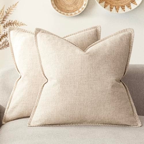 Foindtower Neutral Stitched Throw Pillow Covers 12x20 Set of 2, Rustic Living Room Decor