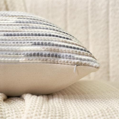 Aeckself Gray & White Boho Striped Chenille Pillow Cover