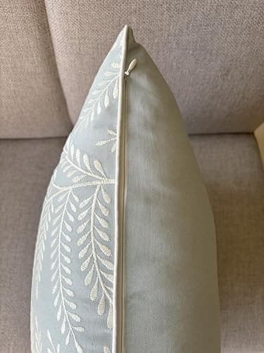 Fern Leaves Embroidered Decorative Square Throw Pillow Cover - Robins Egg