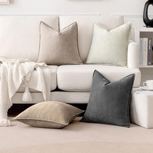 EMEMA Beige 18x18 Inch Chenille Throw Pillow Covers for Home Decor