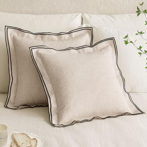 MIULEE 18x18 Inch Natural Beige Linen Throw Pillow Covers, 2 Pack – Boho Euro Style for Home Decor Upgrade