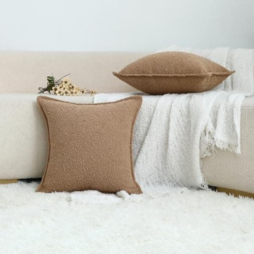 LIGICKY 18x18 Inch Light Brown Textured Neutral Boucle Pillow CoversPack of 2