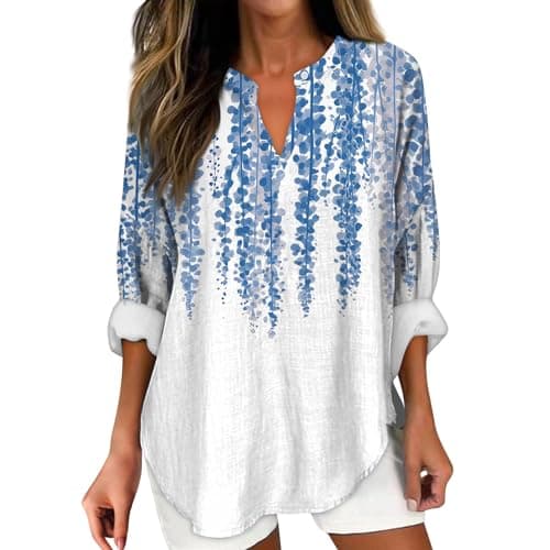 V Neck Long Sleeve Button Down Blouses