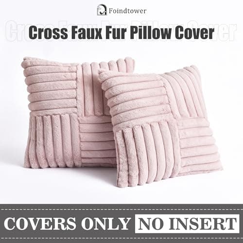 Faux Fur Plush Throw Pillow Covers Set of 2 for Home Decor, 20x20 Inch, Dusty Pink