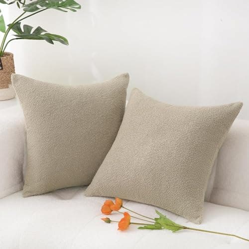 Artcest Textured Boucle Throw Pillow Covers, Oatmeal, 20"x20" for Couch, Bed and Living Room Decor