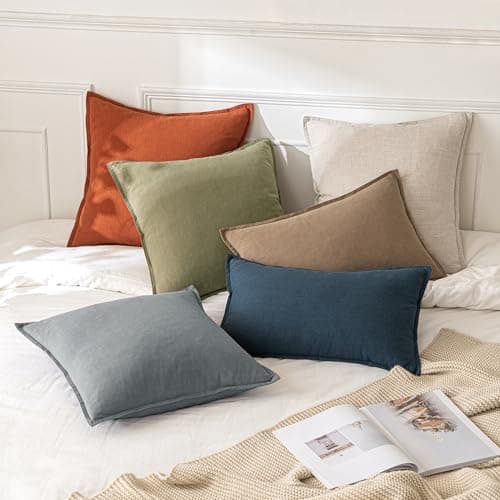 Natural Beige Linen 18x18 Inch Pillow Covers for Farmhouse Decor - Set of 2