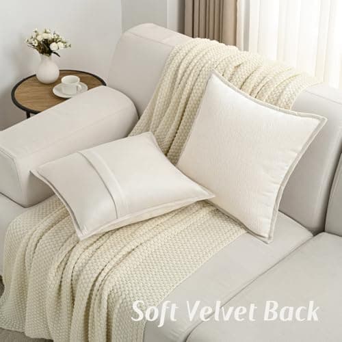 FUTEI Cream Chenille Throw Pillow Covers, 18x18 Inch Set of 2