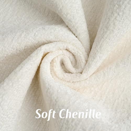 FUTEI Cream Chenille Throw Pillow Covers, 18x18 Inch Set of 2