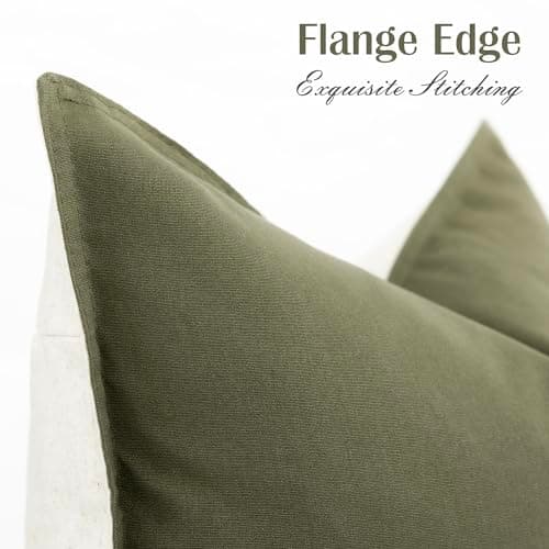 2-Pack Farmhouse Style Olive Green Throw Pillow Covers 20×20 Inch Decor for Couch Bedroom