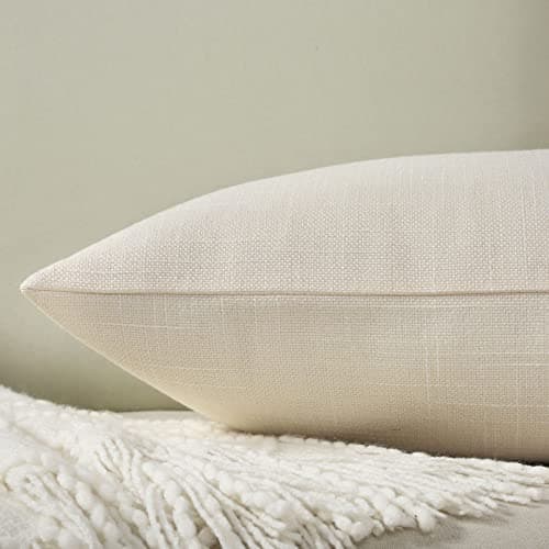 HAUSSY Cream White Linen Throw Pillow Covers, Modern Farmhouse Decor