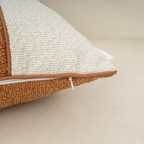Luxury Textured Boucle Throw Pillow Cover Patchwork Accent Pillow Case - Orange White
