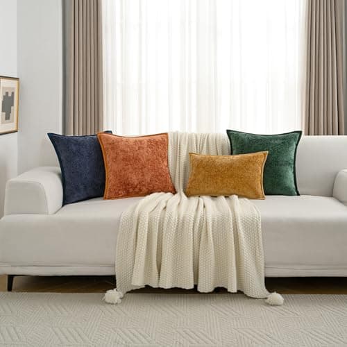 FUTEI Cream Chenille Throw Pillow Covers, 18x18 Inch Set of 2
