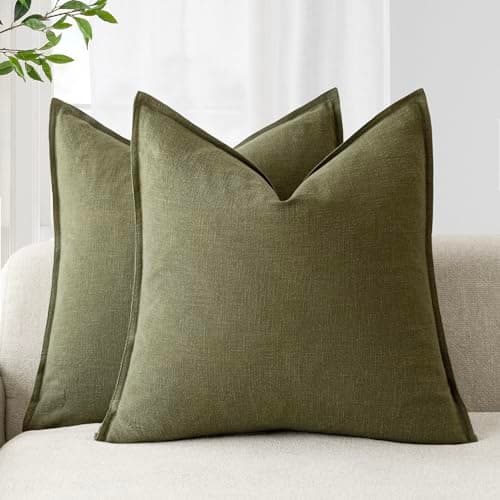 Set of 2 Olive Green Throw Pillow Covers for Home Decor - 20 x 20 Inch