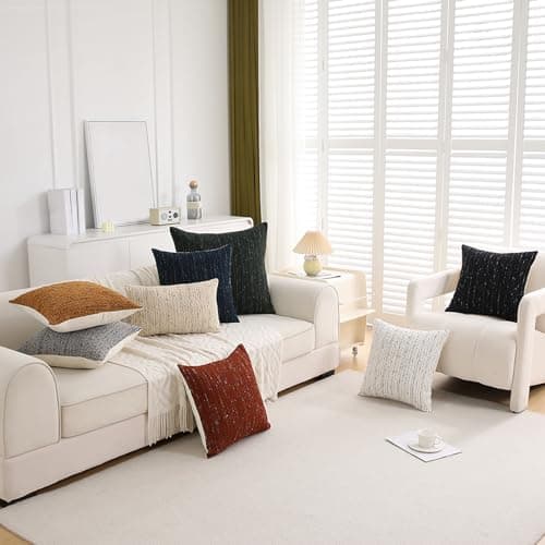 Neutral Textured Boucle Pillow Cover 18x18 with Stripes, Soft Modern Farmhouse Decor Accent