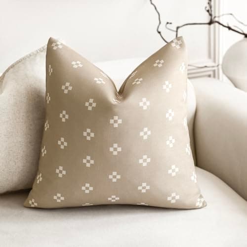 Foindtower Set of 2 Modern Decorative Throw Pillow Covers - 18x18 Inch Light Khaki Farmhouse Boho Home Decor for Couch, Chair, and Living Room