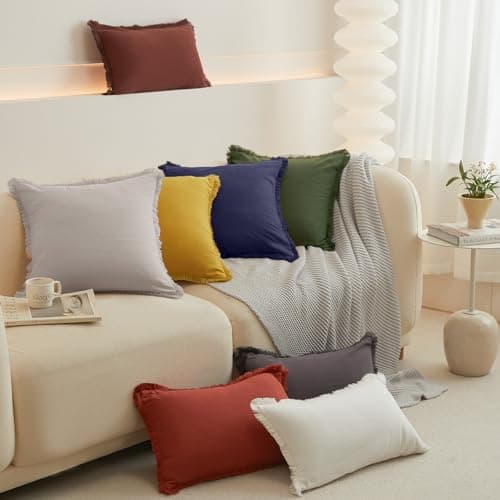 Soft Cozy Boho Linen Fringe Throw Pillow Covers for Living Room Couch