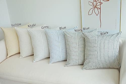 Navy Blue and Beige Patchwork Farmhouse Pillow Covers 16x16 Inch, Pack of 2