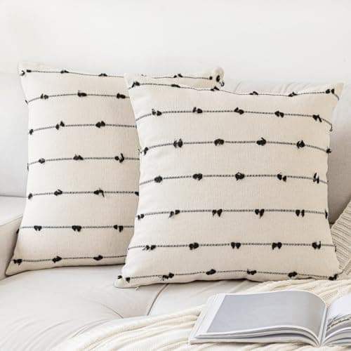 Boho 20x20 Modern Farmhouse Tufted Square Pillows Cover Beige Khaki
