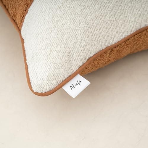 Luxury Textured Boucle Throw Pillow Cover Patchwork Accent Pillow Case - Orange White