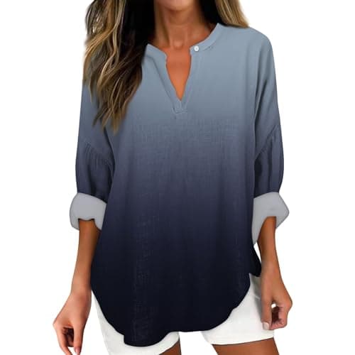 V Neck Long Sleeve Button Down Blouses