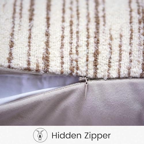 Brown and Cream Textured Striped Pillow Cover 18x18, Modern Farmhouse Decor for Couch Bed Sofa