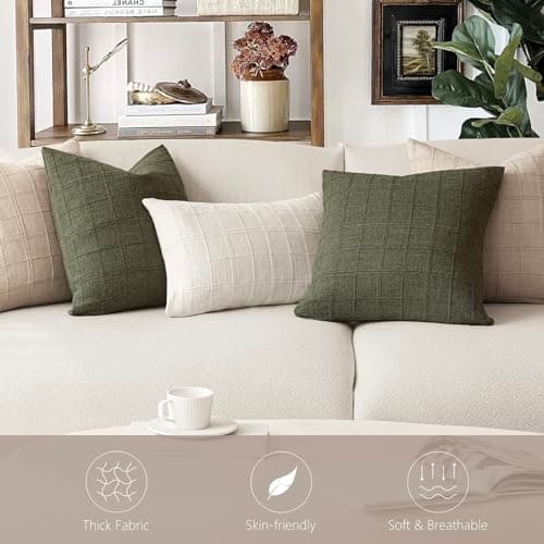 Set of 2 Decorative Linen Pillow Covers for Farmhouse and Boho Home Decor, 18×18 Inch