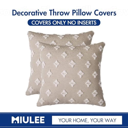 MIULEE Rhombic Jacquard Throw Pillow Covers, 18x18 Inch, Beige for Couch & Bedroom
